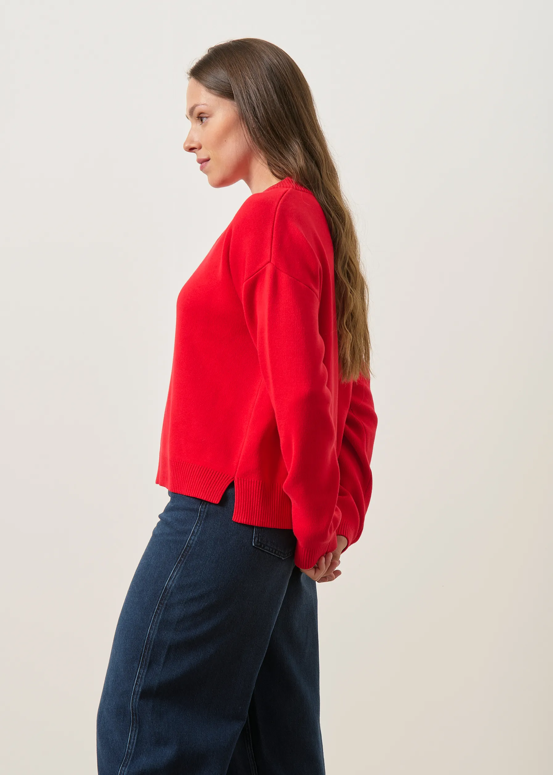 Pull interlock col v en coton bio | rouge - rouge, WeDressFair, photo 4