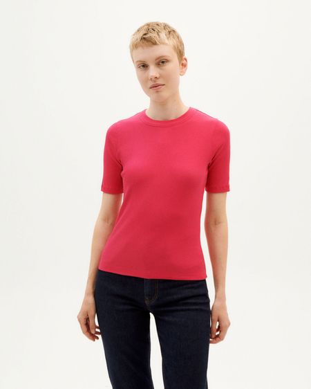 T-shirt côtelé rose fuchsia en coton bio - fucsia dakota top