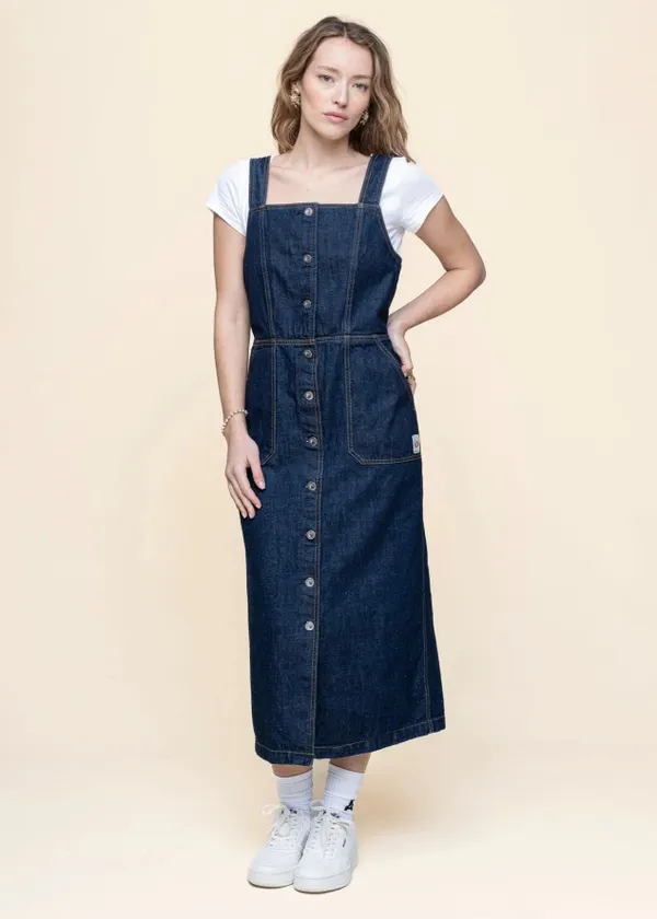Robe en coton biologique | bleu "mona denim dress 40s redcast - dark blue", Nudie Jeans