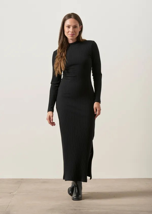 Robe longue côtelé en coton bio | noir "Thelma", WeDressFair