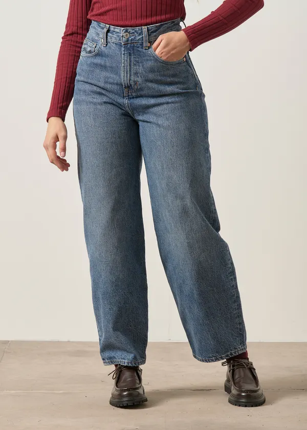 Jean ballon en coton bio | bleu "Leila ceky blue worn", Kings of Indigo