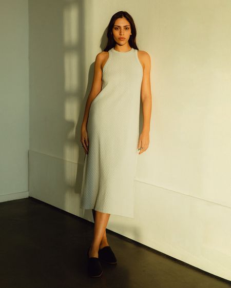 Robe midi en coton bio | bleu ciel "knit dress - moonlight grey" - Rotholz