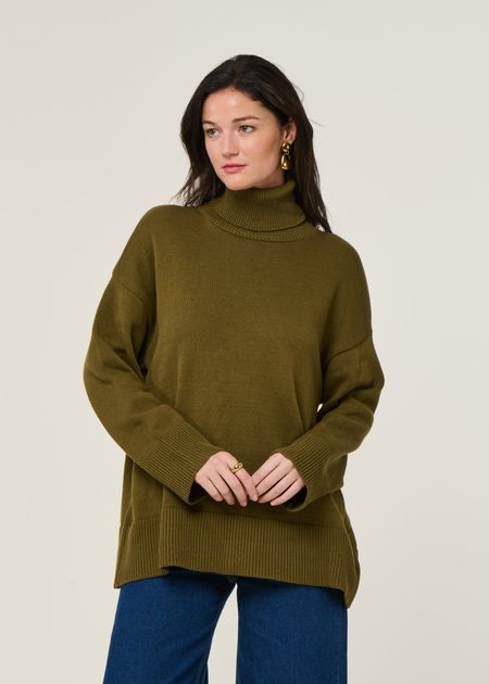 Pull col roulé en coton bio | vert "mua - woody olive"