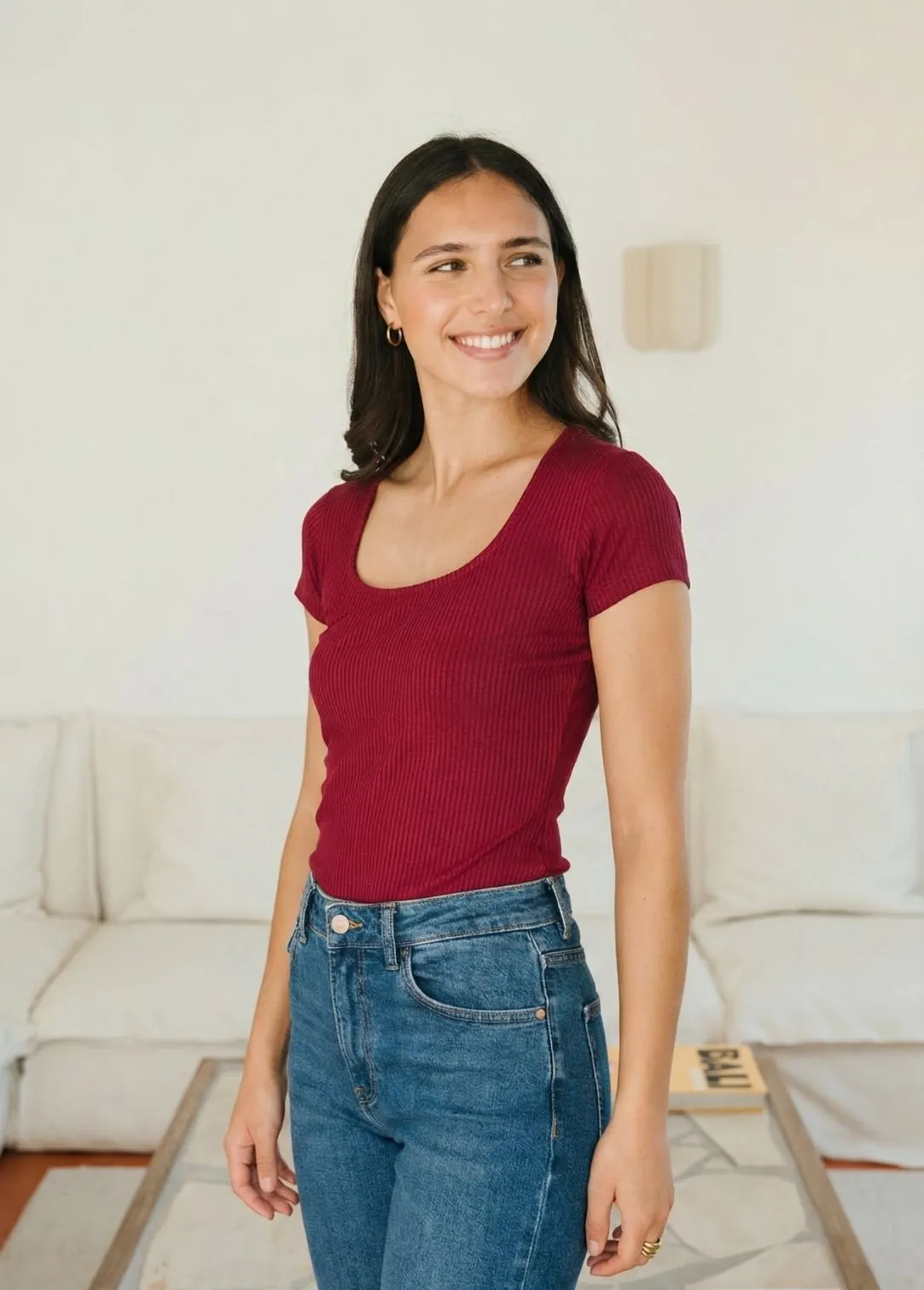 Tee-shirt col carré en Tencel côtelé "Nita" | framboise, WeDressFair, photo 3