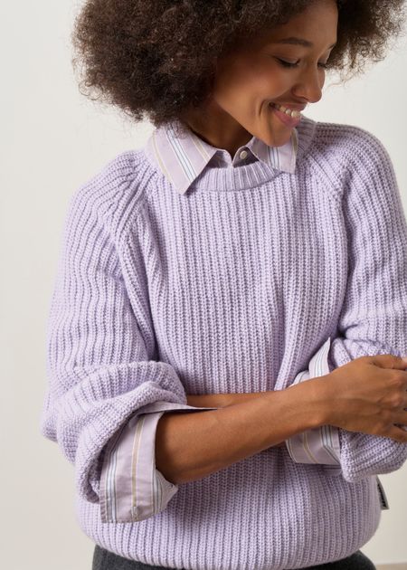 Pull ample en coton et laine biologique | violet "Rib knit sweater - moonlit lilac" - Armedangels