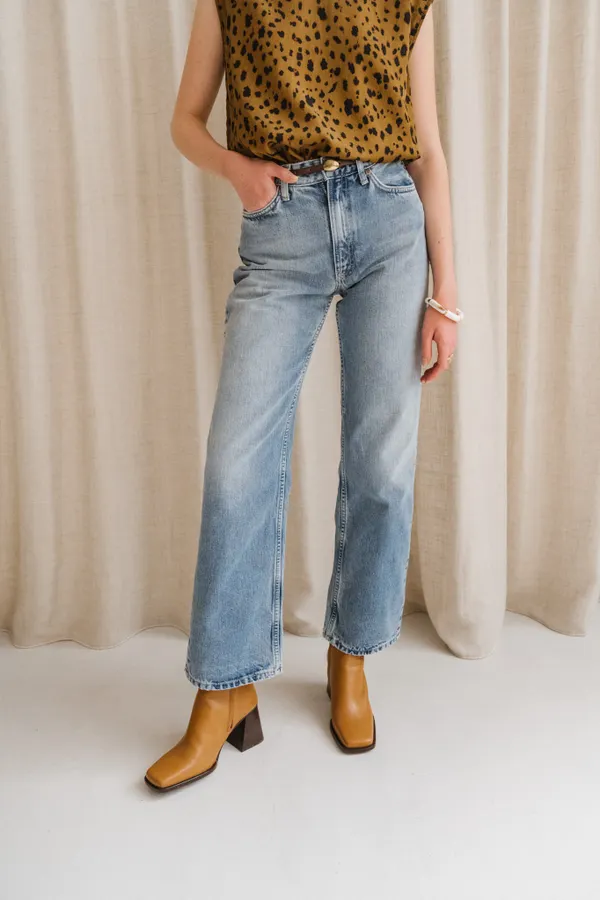 Jean droit large en coton biologique | bleu "clean eileen streaky vintage", Nudie Jeans
