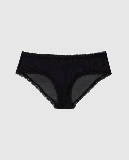 Culotte en matière recyclée | noir "mesh lace trim hipster black - black"