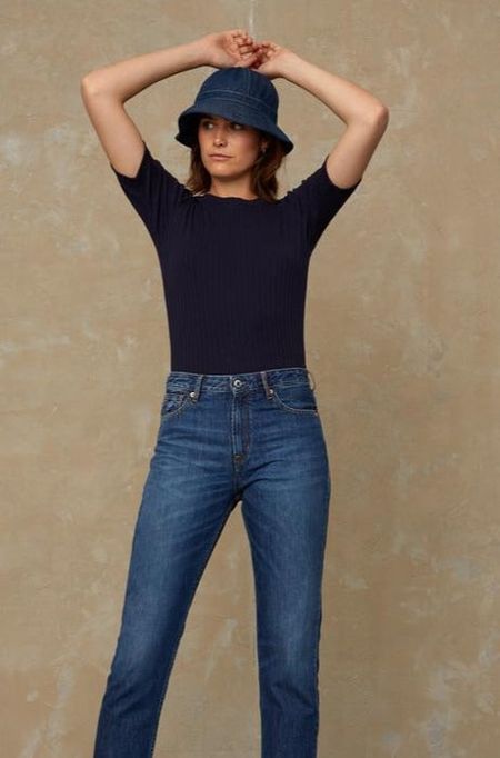 T-shirt côtelé marine en coton bio - kuroda