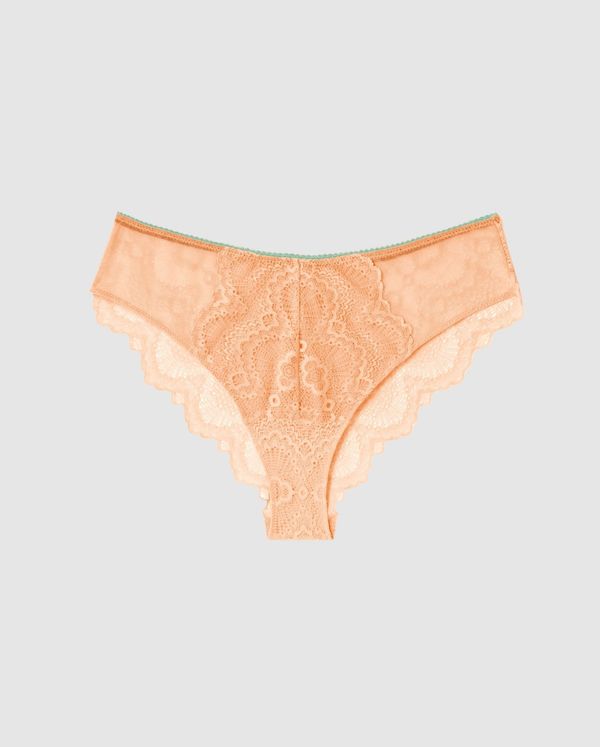 Culotte en matière recyclée | pêche "lace cheeky - peach / turquoise", Understatement
