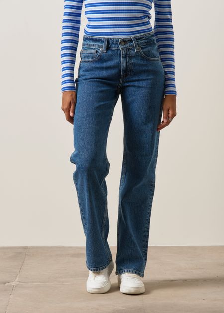 Jean droit en coton bio et recyclé | bleu "carry mid straight - stone vintage" - Mud Jeans