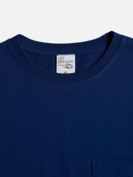 T-shirt à poche bleu en coton bio - leffe pocket tee french bue, Nudie Jeans, photo 3