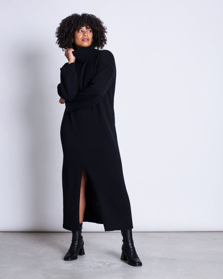 Robe longue col roulé en coton bio | noir "inari black"