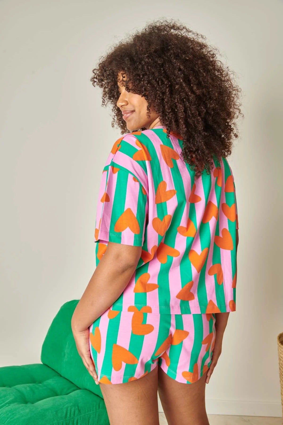 Pyjama en coton bio | coeurs rayures - vert, We Are Jolies, photo 3