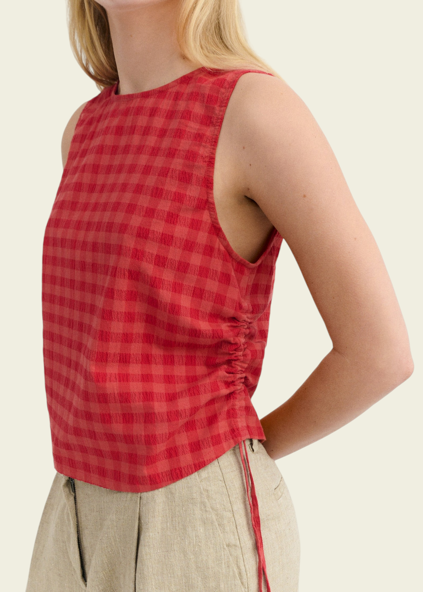 Seersucker-Top aus Bio-Baumwolle | Rot "red checks seersucker florence top", Thinking Mu, Foto 2