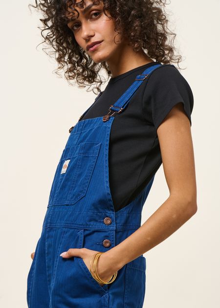Salopette en coton bio | bleu "klara dungarees herringbone - blue" - Nudie Jeans