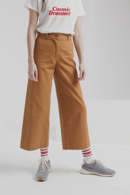 Pantalon large camel en coton bio - elephant