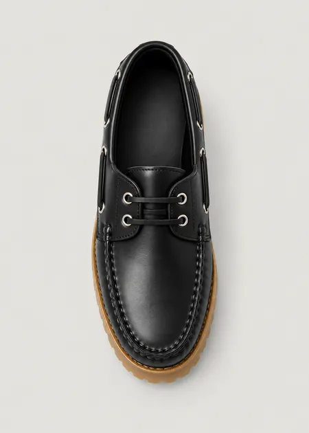 Chaussures bateau en cuir certifié | noir "ollie boat shoe - black polido leather / gum sole", Garment Project, photo 2