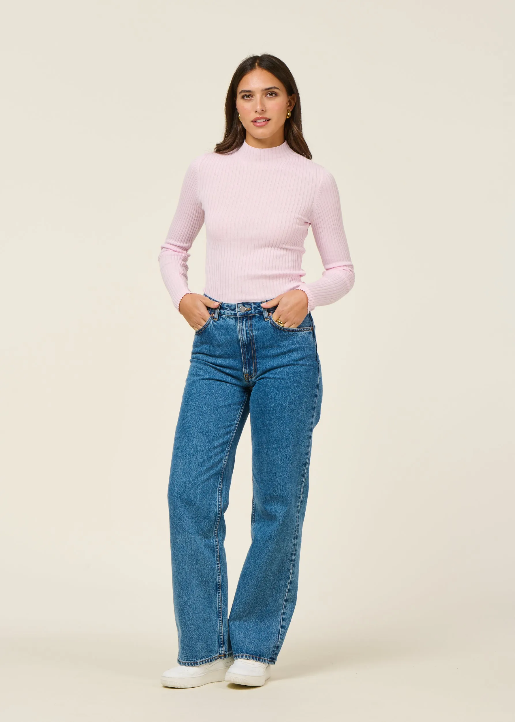 Sous-pull côtelé en coton biologique | rose pâle "alaania knit sweater - pink mist", Armedangels, photo 4