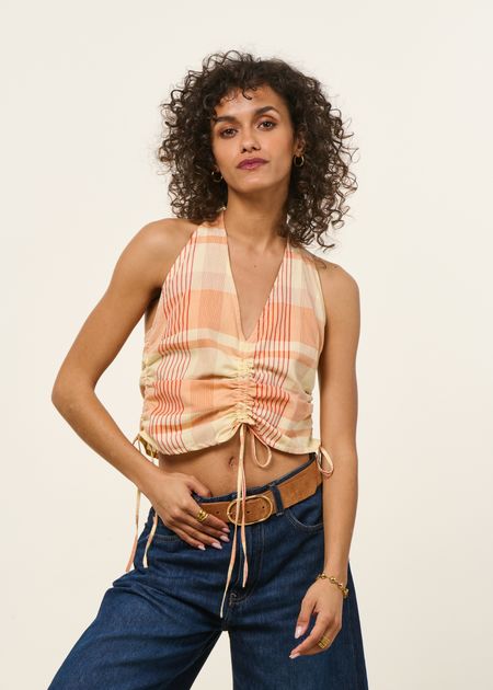 Top en coton bio | multicolor "osis checks hiba top" - Thinking Mu