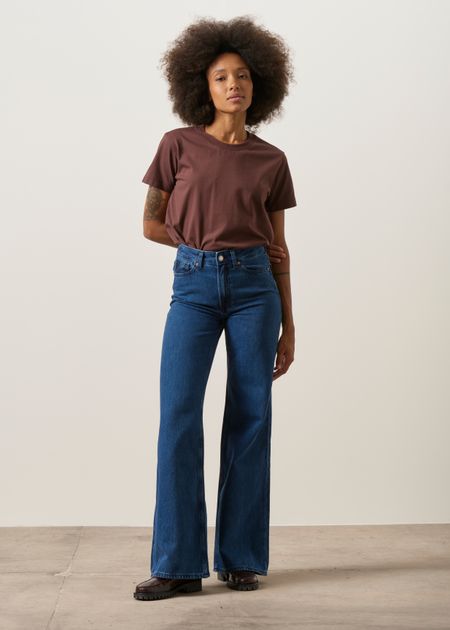 Jean flare en coton bio | bleu "jane - alex dark worn" - Kings of Indigo