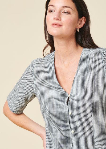 Robe en coton biologique | bleu "lollo check indigo dress - blue" - Nudie Jeans