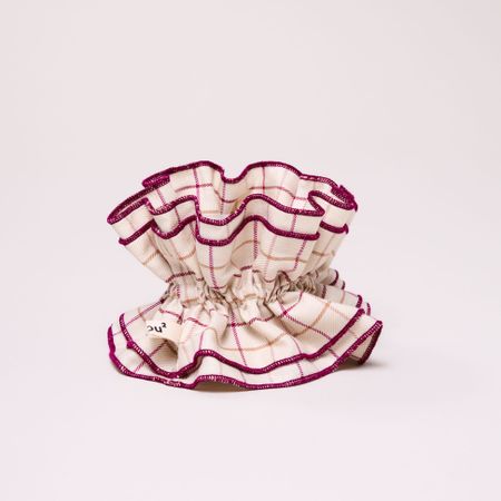 Maxi chouchou en matière upcyclée | carreaux beige / bordeaux  - Chou²