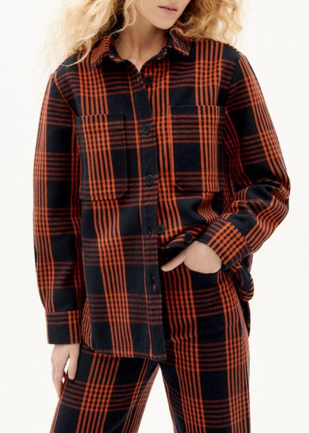 Jacke aus Bio-Baumwolle | Kariert  "thick checks norita overshirt orange", Thinking Mu, Foto 1