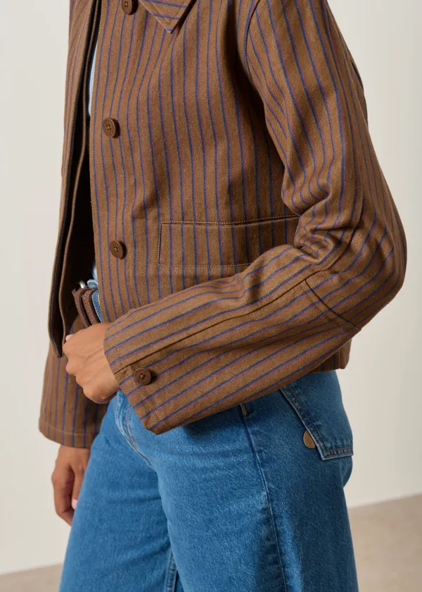 Veste en coton bio | marron "Albin stripes astrid jacket", Thinking Mu