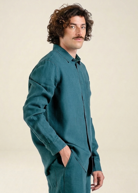 Chemise en lin | bleu canard "Shirt rute linen mediterranea green" - Dedicated