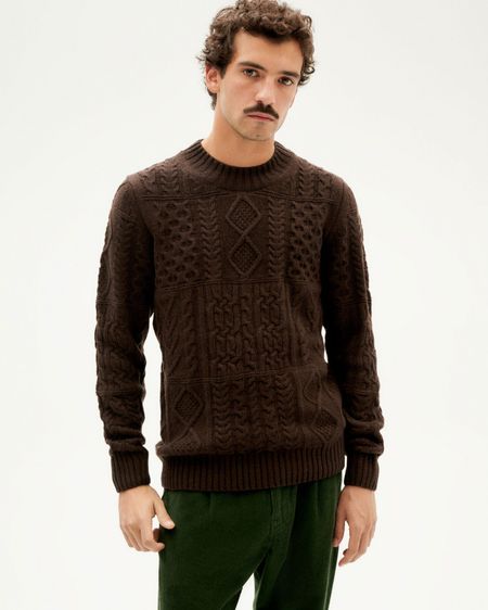 Pull col rond en laine certifiée | marron "brown rasta knitted sweater"
