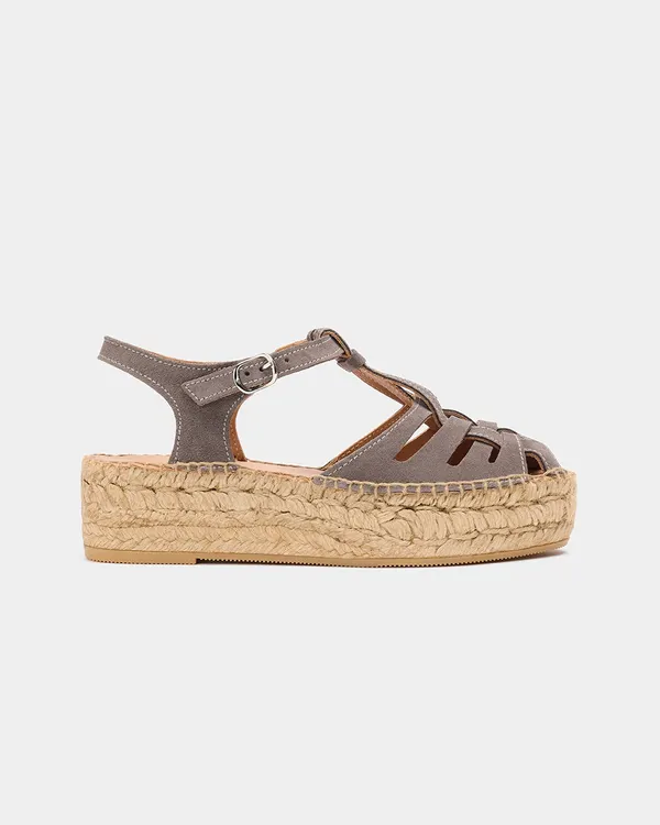 Espadrilles compensées en cuir certifié et jute |gris "bemol tos gris", Naguisa