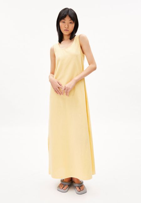 Robe longue jaune en lin et coton bio - nikolinaa lino straw
