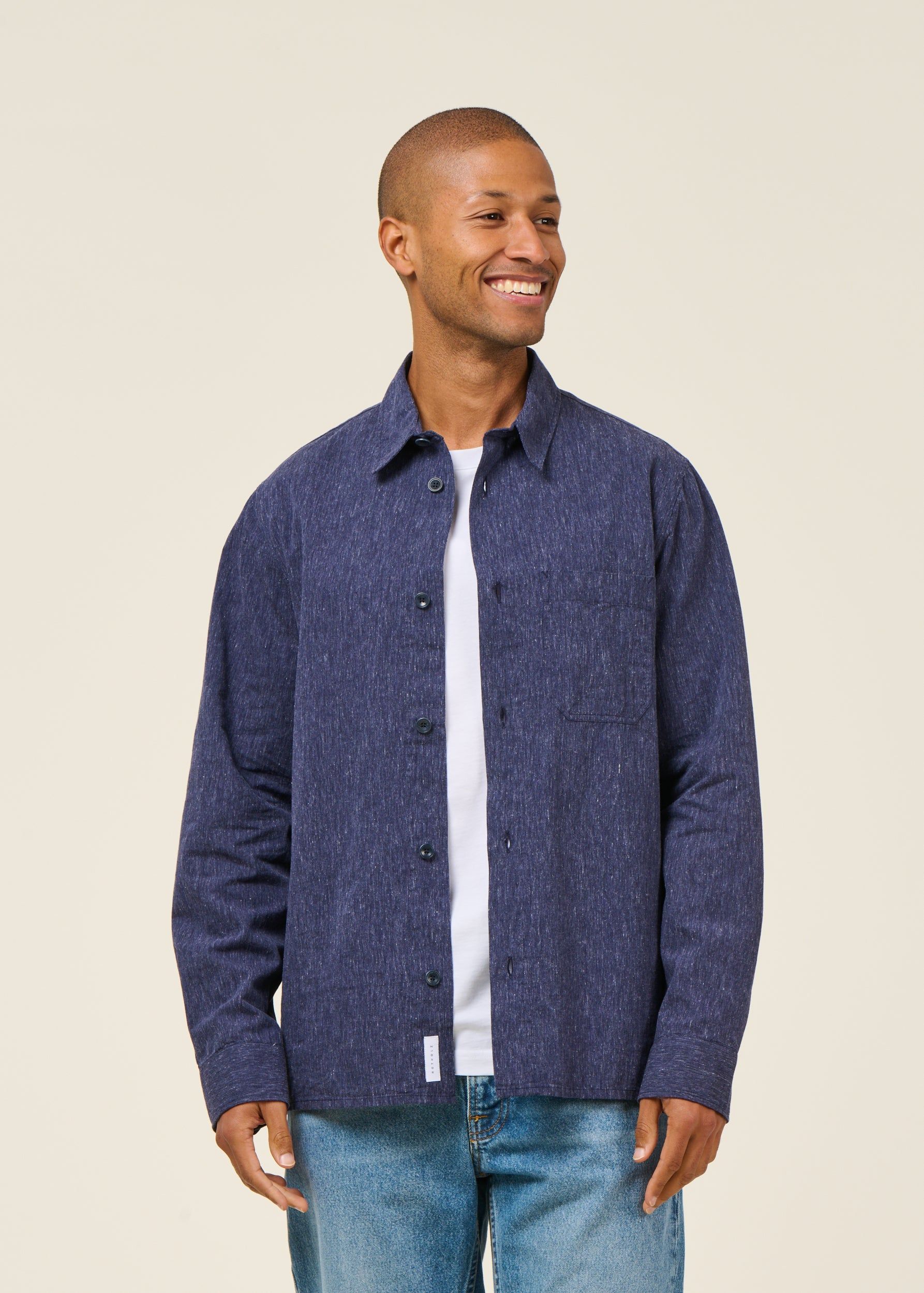 Chemise en coton bio | bleu "casual shirt - speckled navy", Rotholz, photo 1