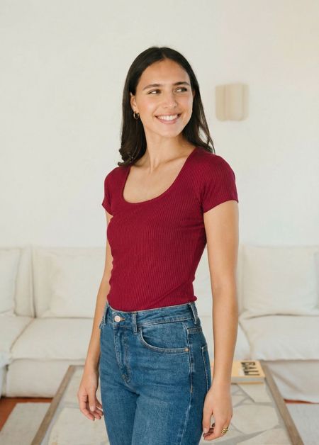 Tee-shirt col carré en Tencel côtelé "Nita" | framboise, WeDressFair, photo 3