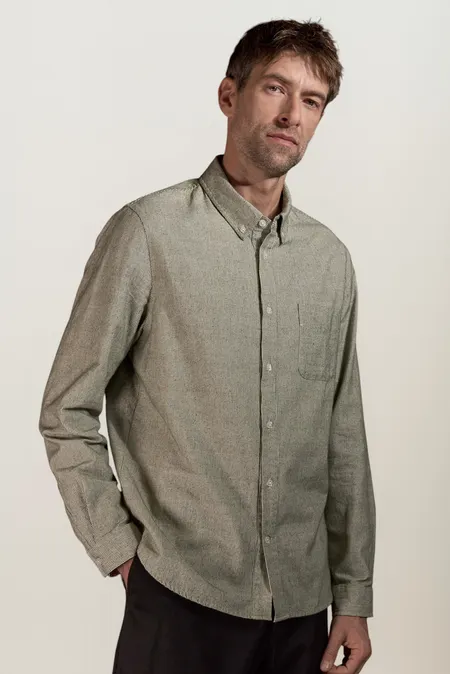 Chemise en coton bio | rayé vert "Ken eco brushed cotton striped green", About Companions