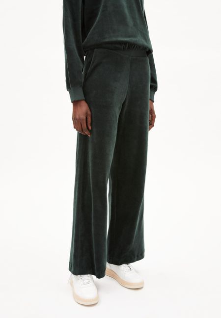 Pantalon ample en velours vert foncé en coton bio - asteyaa dark scarab