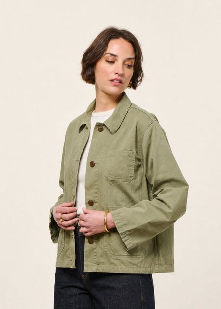 Veste légère en coton bio | vert "lovis herringbone jacket - pale green" - Nudie Jeans