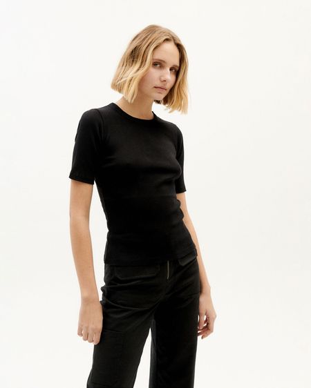 T-shirt côtelé manches courtes en coton bio | noir "black dakota rib top"