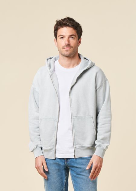 Sweat zippé oversize en coton bio | gris "organic oversized zip hood - faded grey"