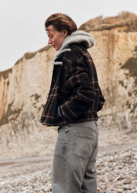 Veste à carreaux en laine et coton bio | multicolor "karo jacke - black / brown multicolour" - Lanius