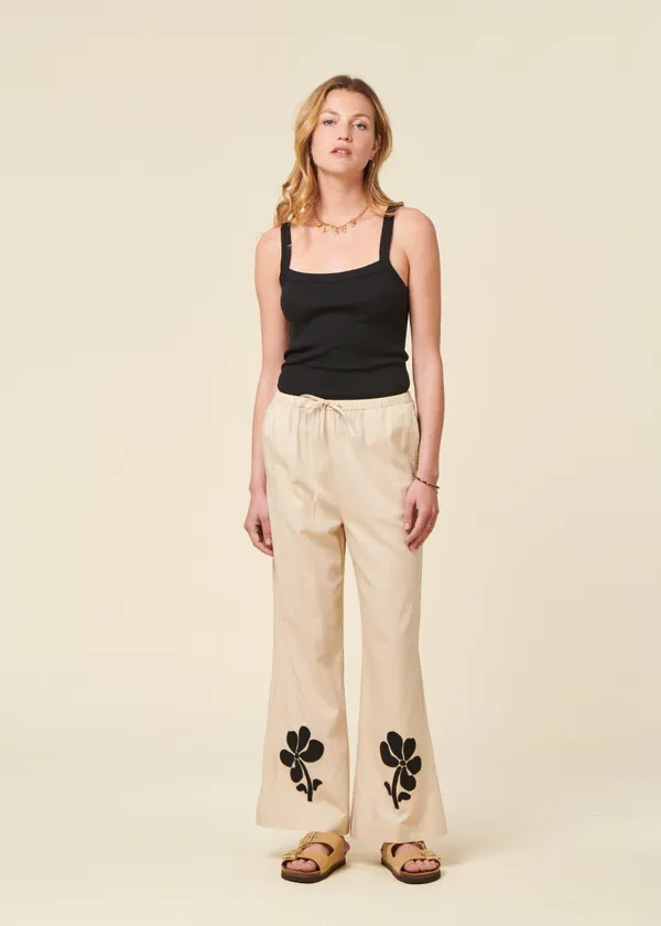 Pantalon fluide en coton bio | écru "marygold brigitte pants", Thinking Mu