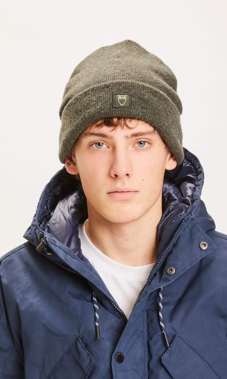 Bonnet vert en laine bio - leaf