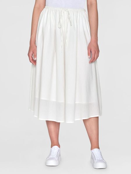 Midirock aus Bio-Baumwolle | Weiß gestreift "stripe structure a-shape mid-length skirt egret", Knowledge Cotton Apparel, Foto 1
