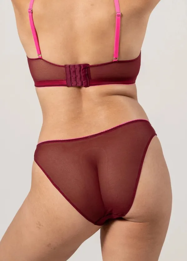 Culotte en matières reyclées | rouge "mesh bikini briefs - burgundy/neon pink", Understatement