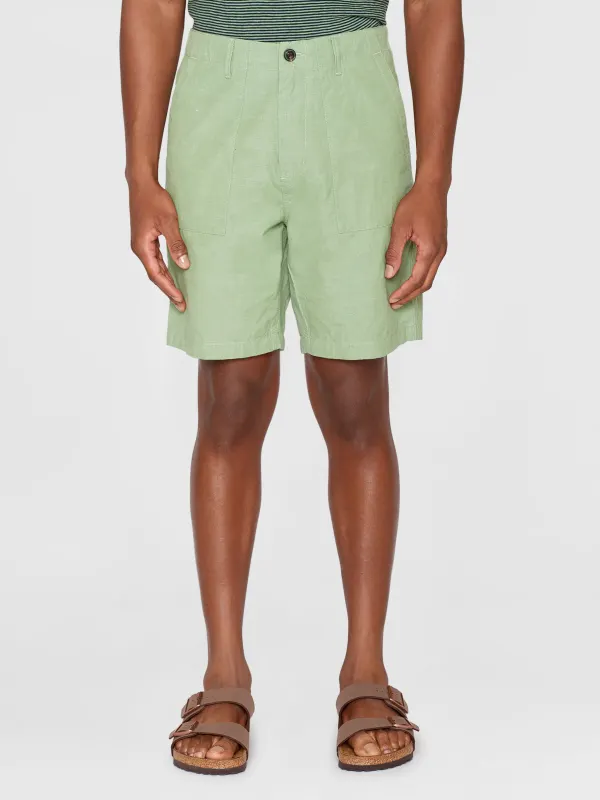 Short en coton bio | vert "flint wide slub yarn shorts shale green", Knowledge Cotton Apparel