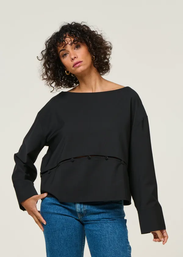 Blouse en laine froide certifiée | black "marion blouse - black", Thinking Mu