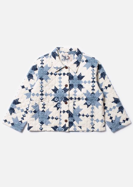 Veste matelassée en coton bio | bleu et beige "signe quilted cotton jacket offwhiteblue"