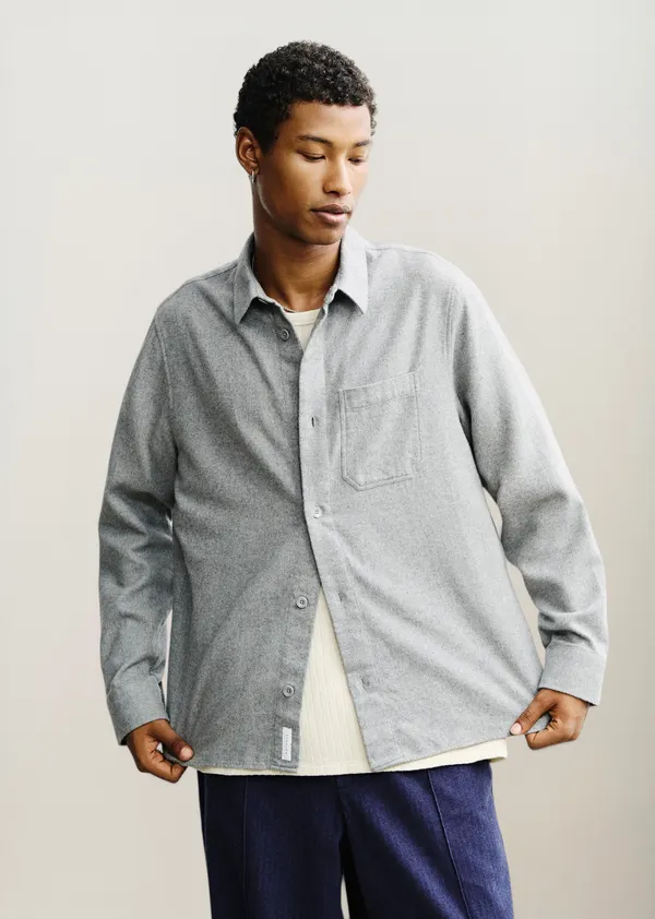 Chemise flannelle en coton bio | "Flannel casual shirt - light grey", Rotholz