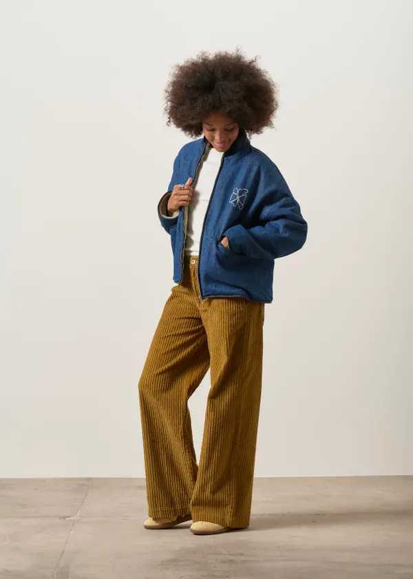 Veste denim en coton bio doublée polaire en matière recyclée | "sarclée", Graine
