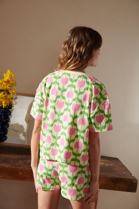 Pyjama gaufré coton bio | tulipes rose  - We Are Jolies